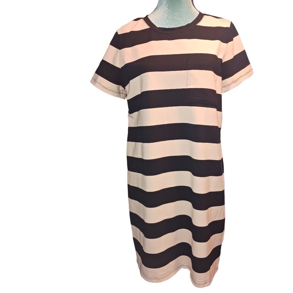 Banana Republic Black and Cream Striped Dress
